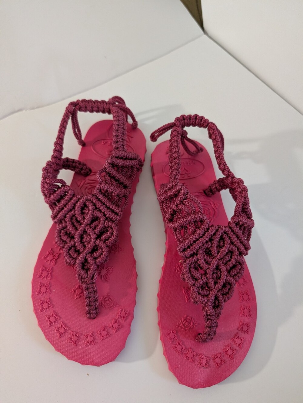 Women’s Pink Macramé Thong Sandals - Lightweight Summer Footwear